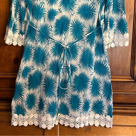 Milly Aster Print Polynesian Dress in Aqua & White Size Large - Picture 6 of 10